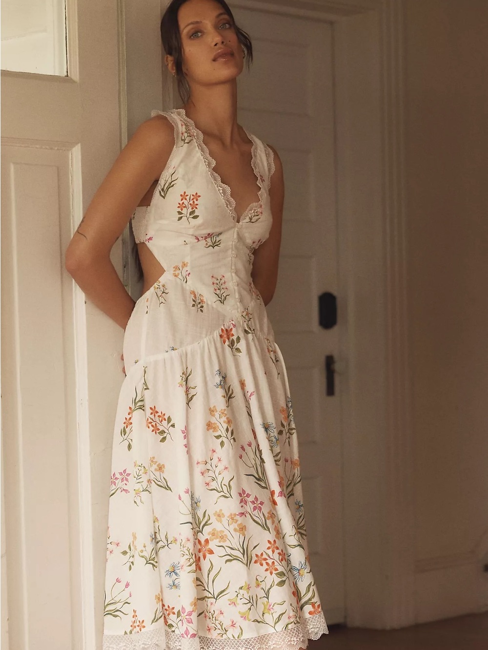 By Anthropologie Open-Back Drop-Waist Midi Dress